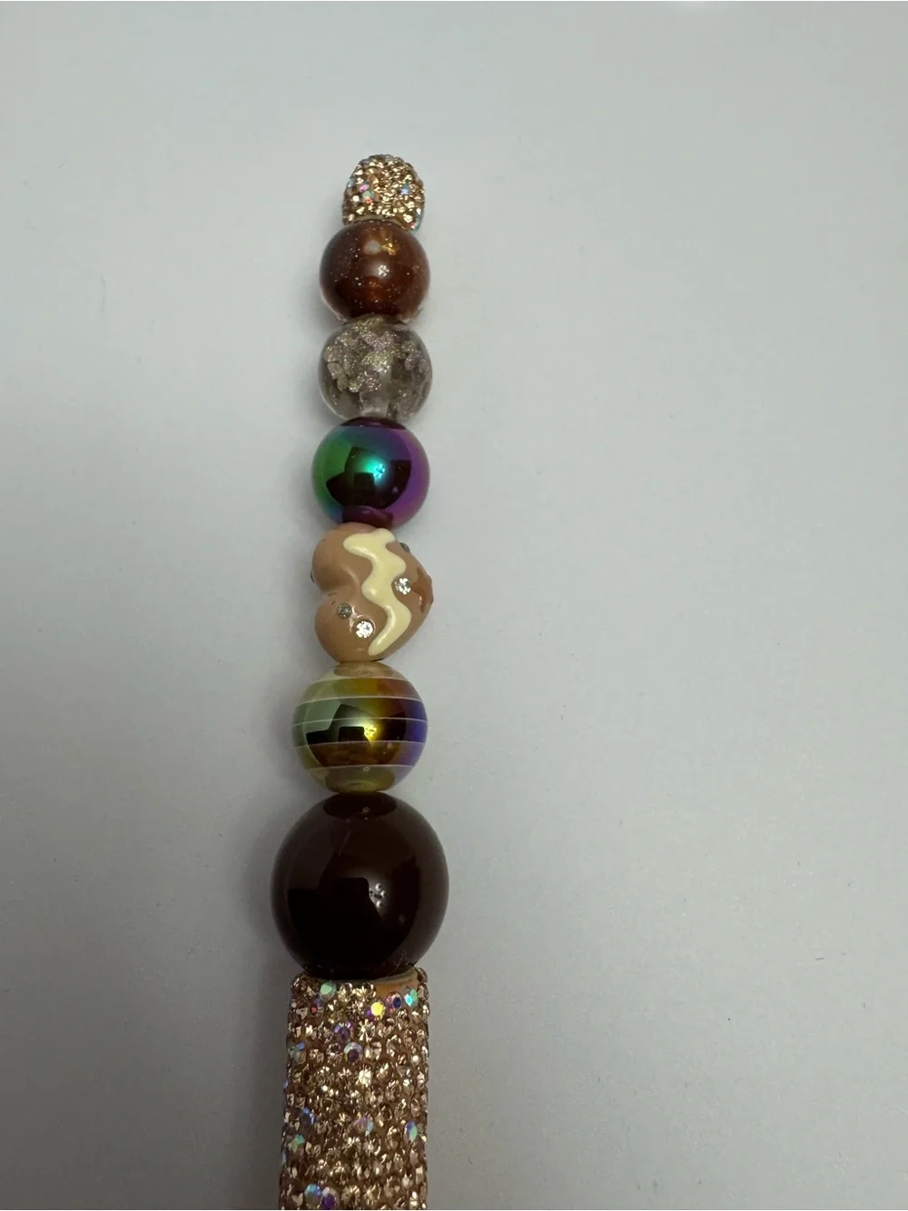 Beaded Crystal Accent Ballpoint Pen in Brown and Iridescent Colors
